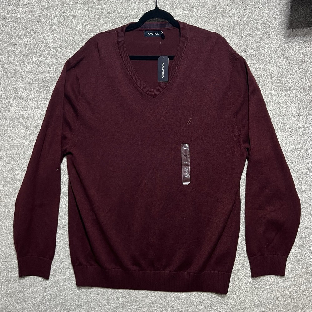 Nautica Burgundy Men V-Neck Sweater Size XXL‎ NWT